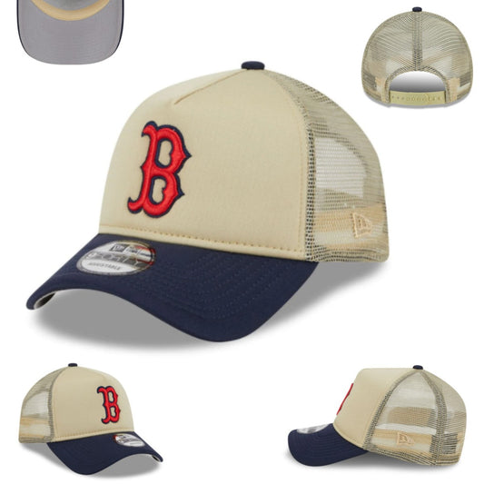 Boston Red Sox Trucker Cap with Mesh Back – Beige and Navy Blue