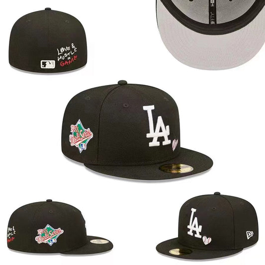 Los Angeles Dodgers Black Fitted Hat with 1959 World Series Patch and “Love & Hustle” Embroidery